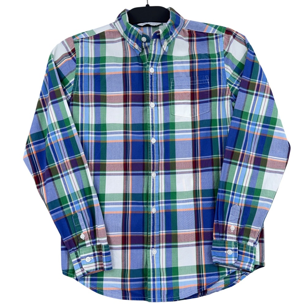 Janie and Jack Plaid Button Down Boys Size 12 Cotton Blue Green White Orange